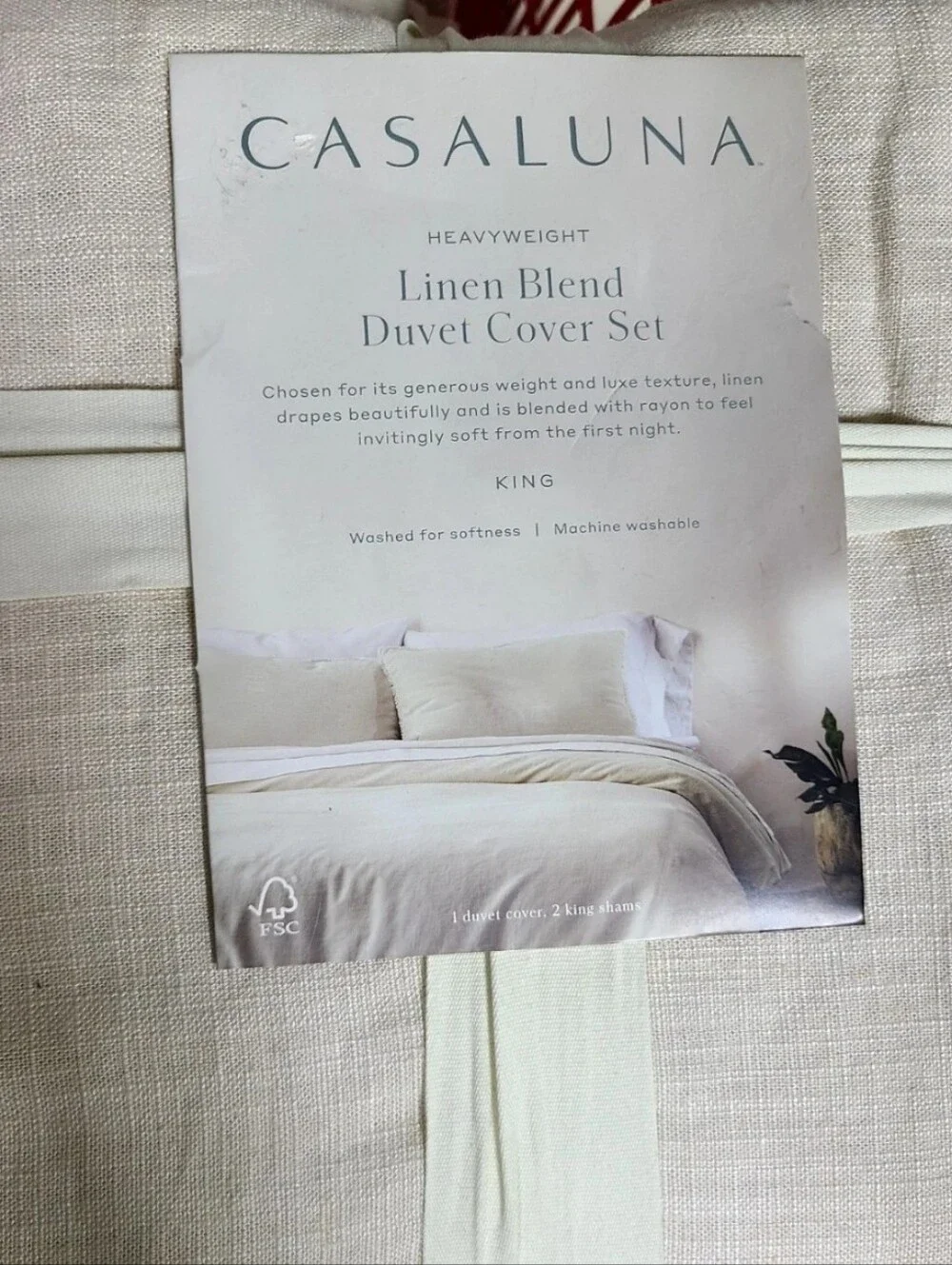 Casaluna - King Heavyweight Linen Blend Duvet Cover & Sham Set Natural